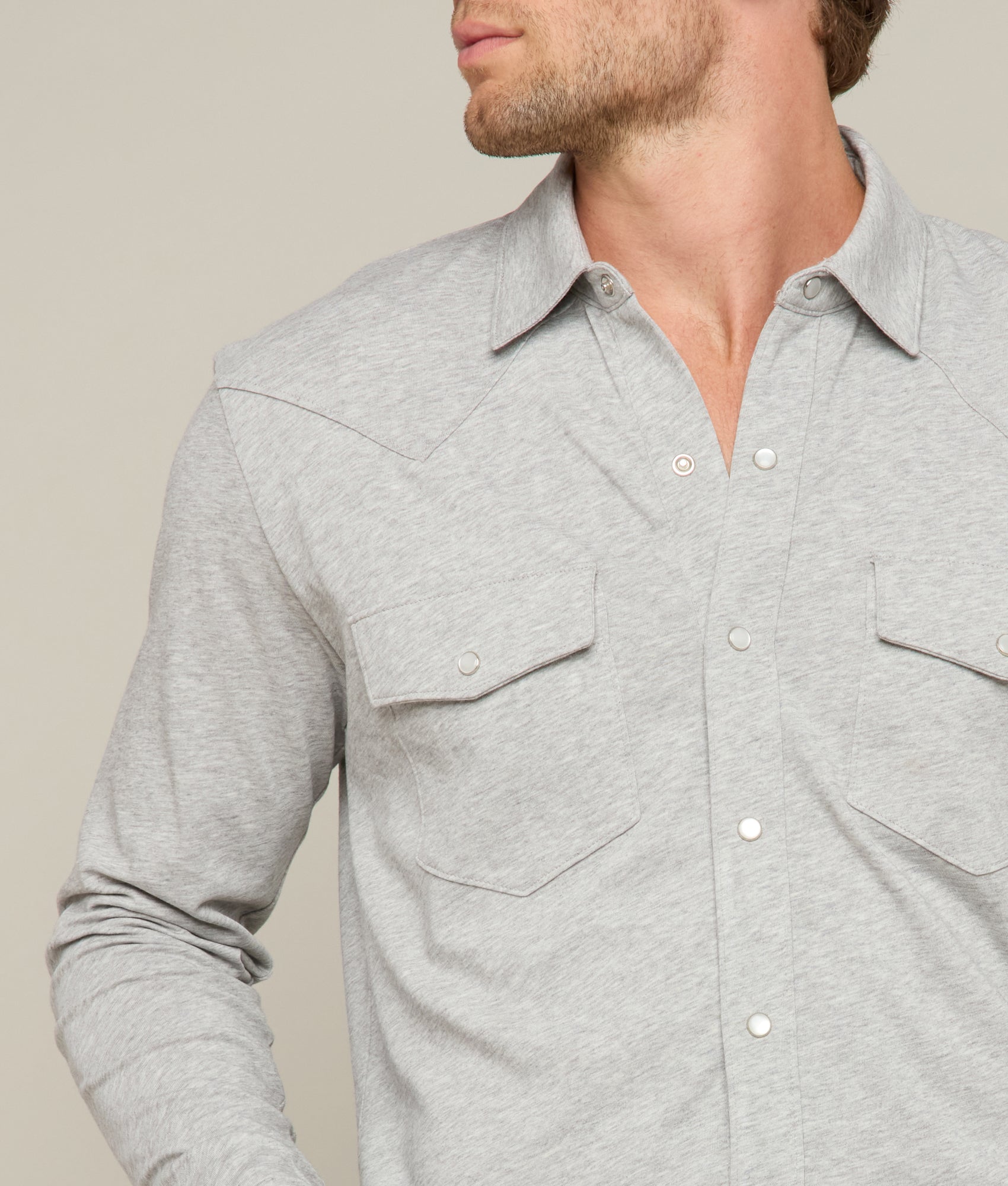 Long Sleeve Western Knit Top :: Heather Grey - Image 2