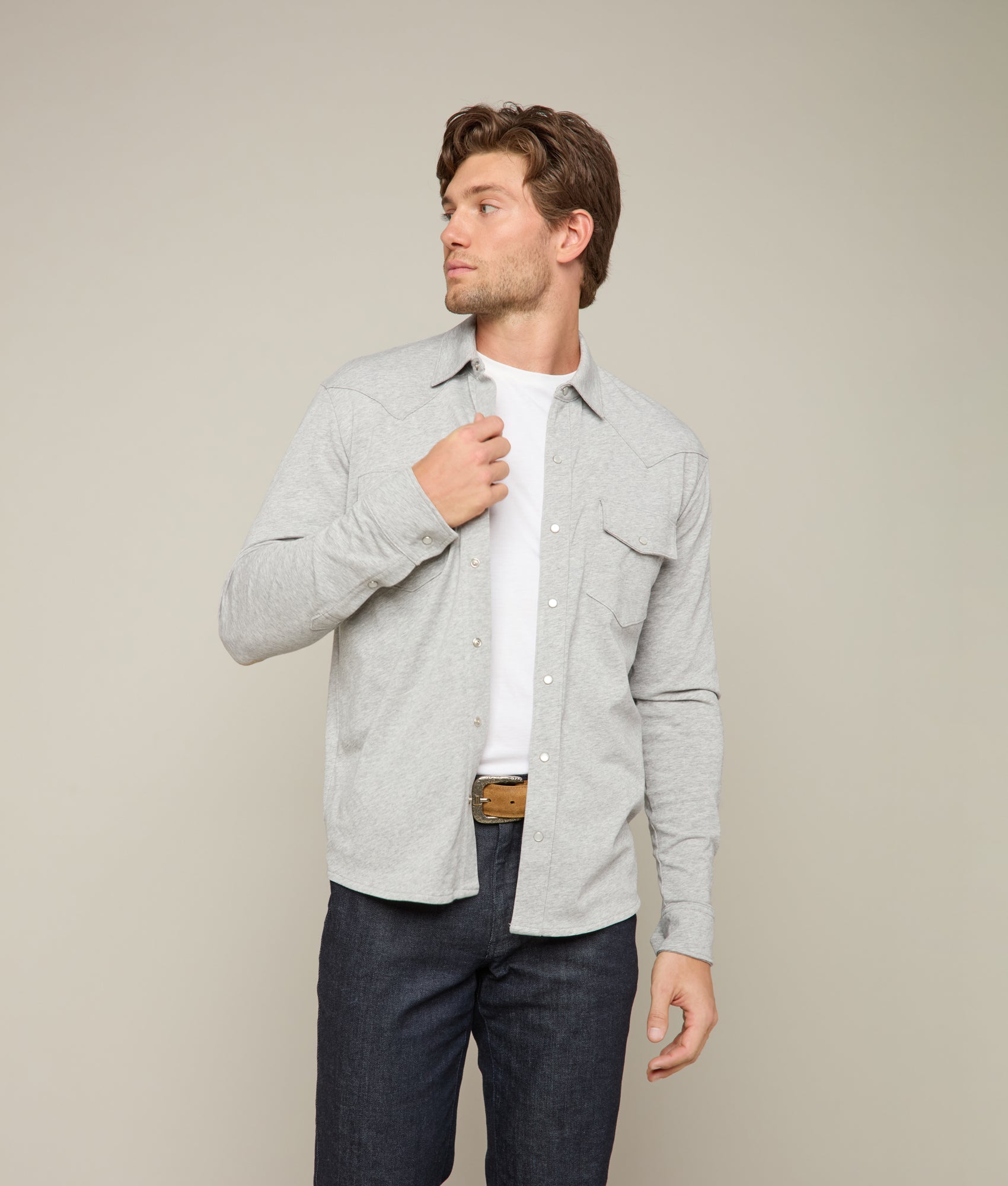 Long Sleeve Western Knit Top :: Heather Grey - Image 7