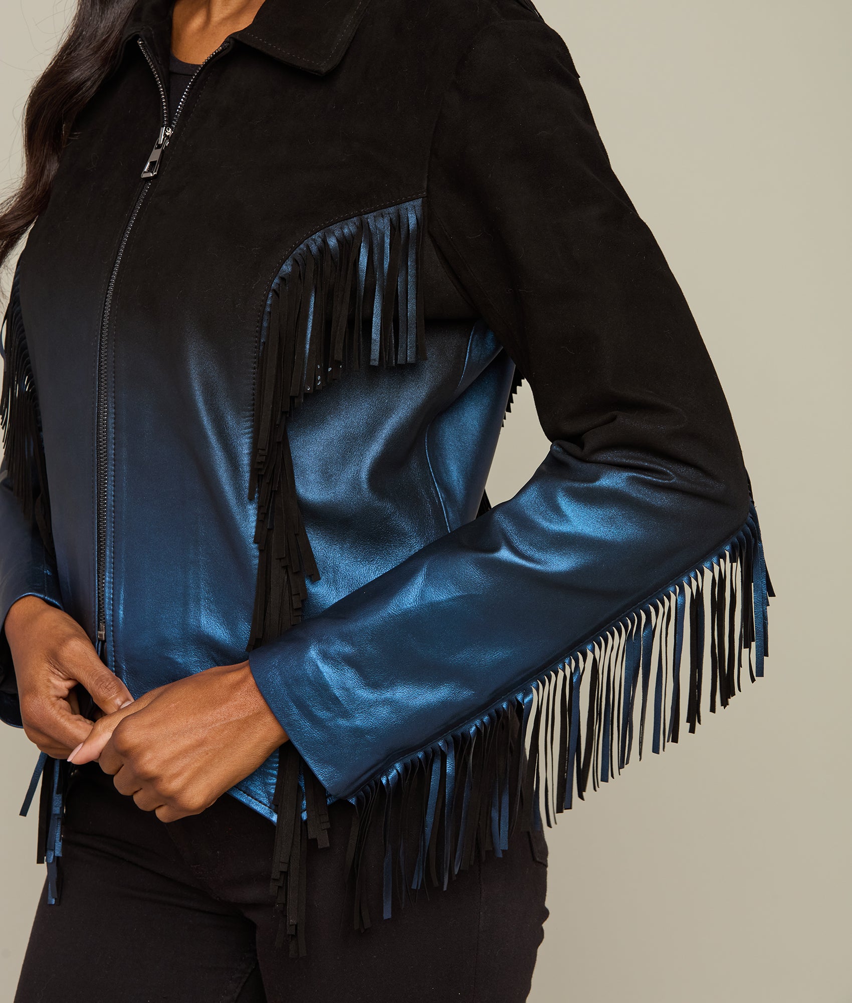 Nightfall Fringe Jacket :: Black/Blue - Image 7