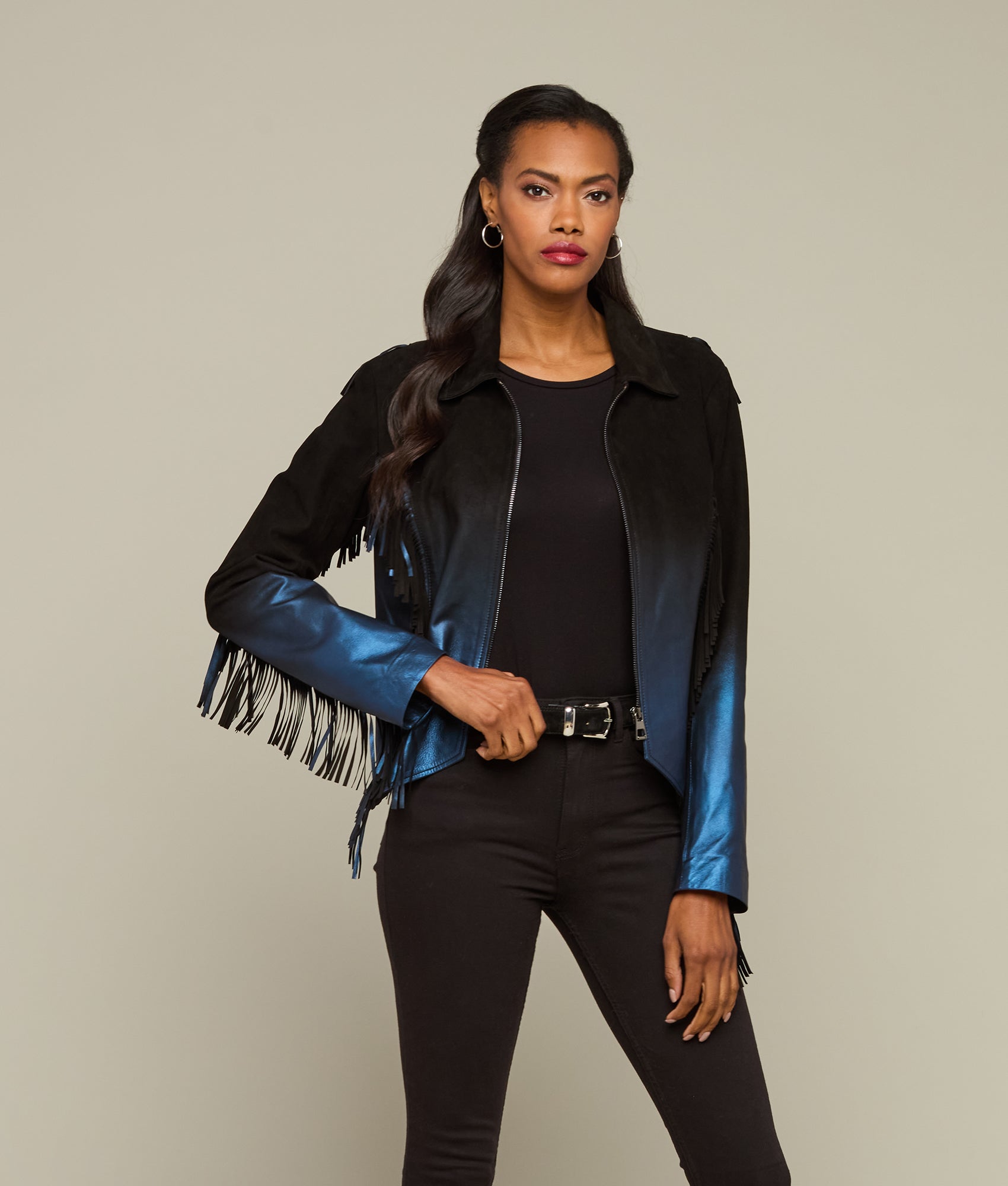 Nightfall Fringe Jacket :: Black/Blue - Image 3
