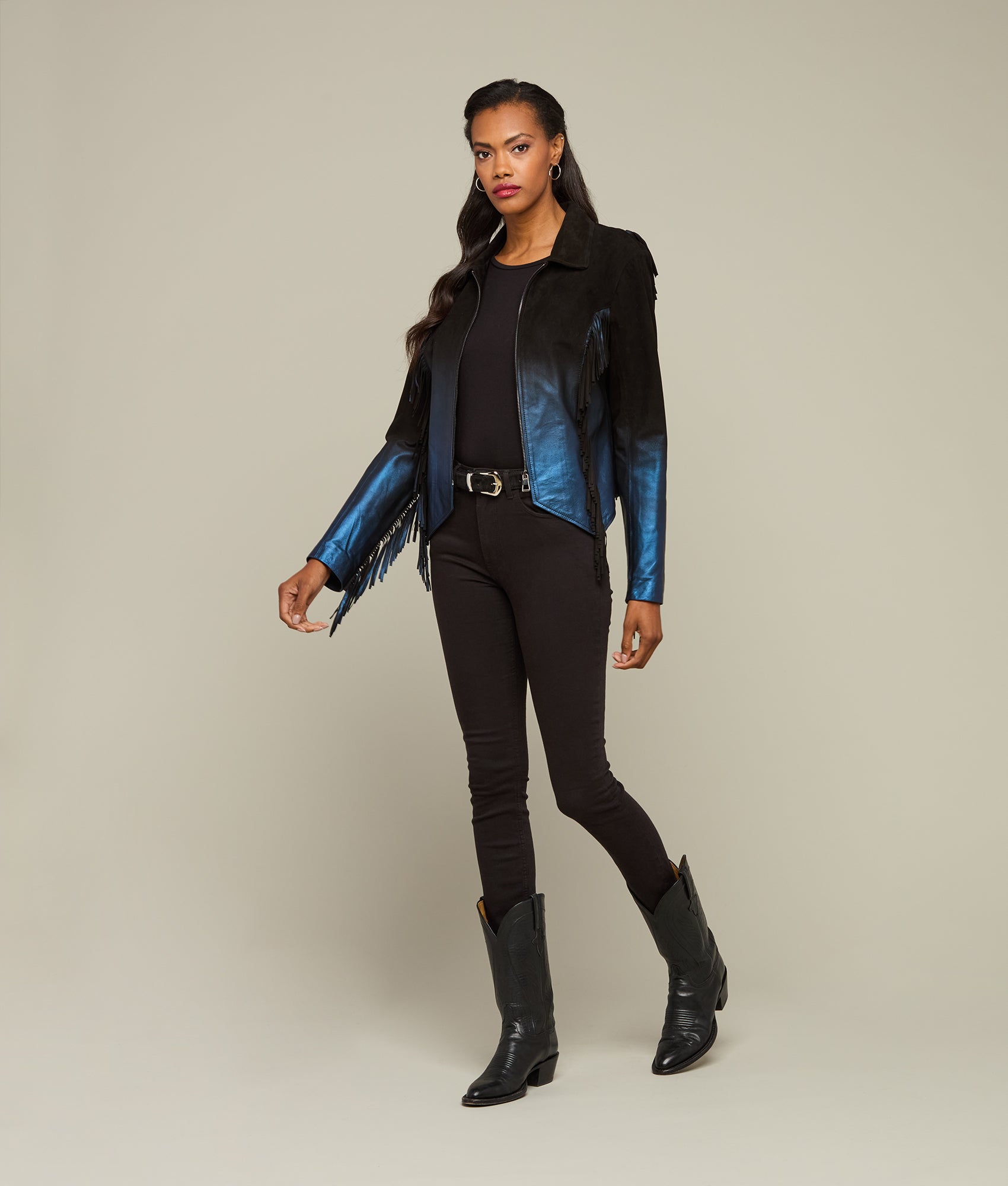 Nightfall Fringe Jacket :: Black/Blue - Image 8