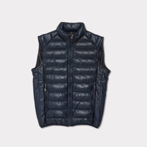 Men's Leather Puffer Vest :: Navy