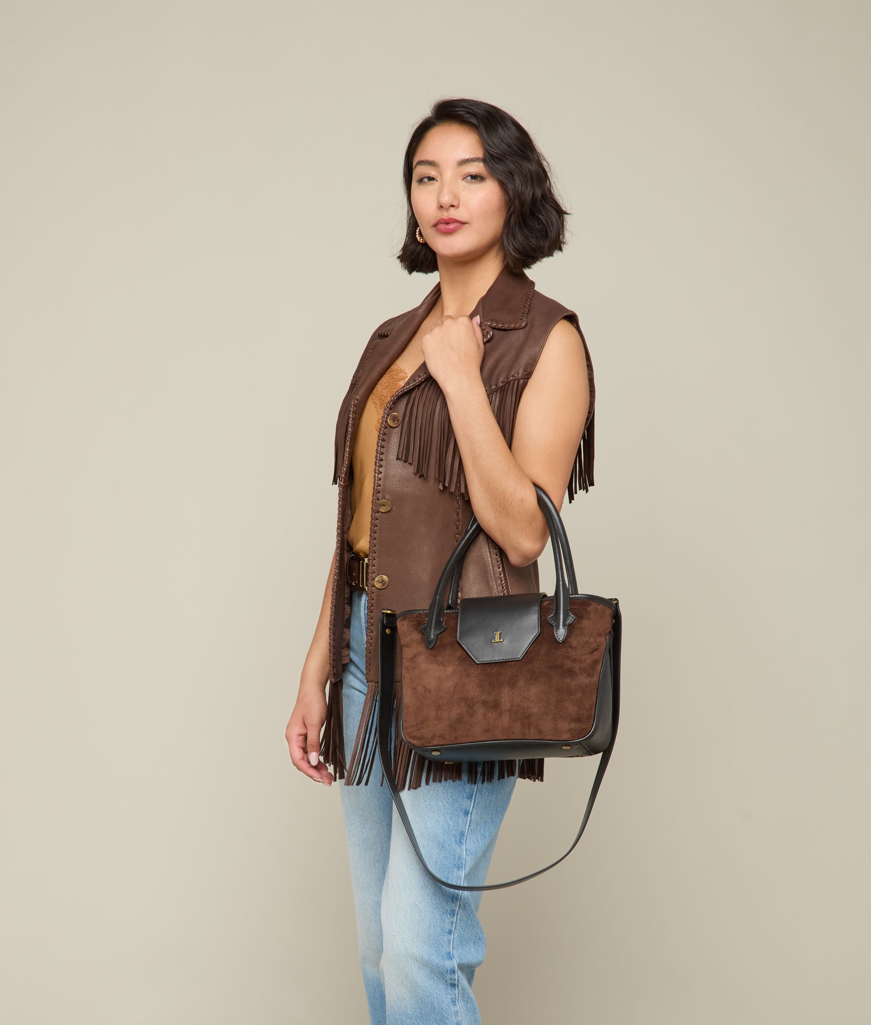 Mini Roma Suede Tote :: Brown - Image 2
