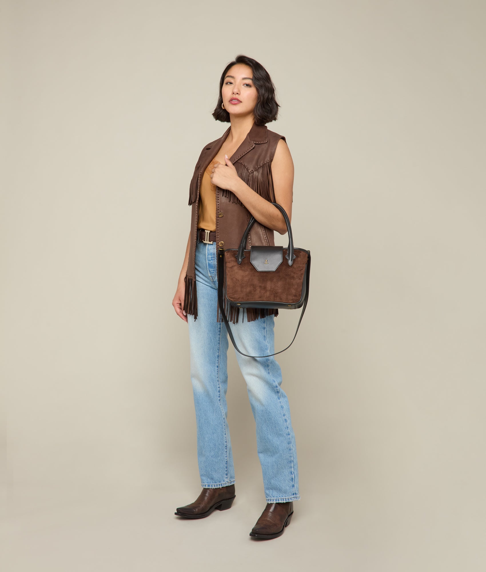 Mini Roma Suede Tote :: Brown - Image 4