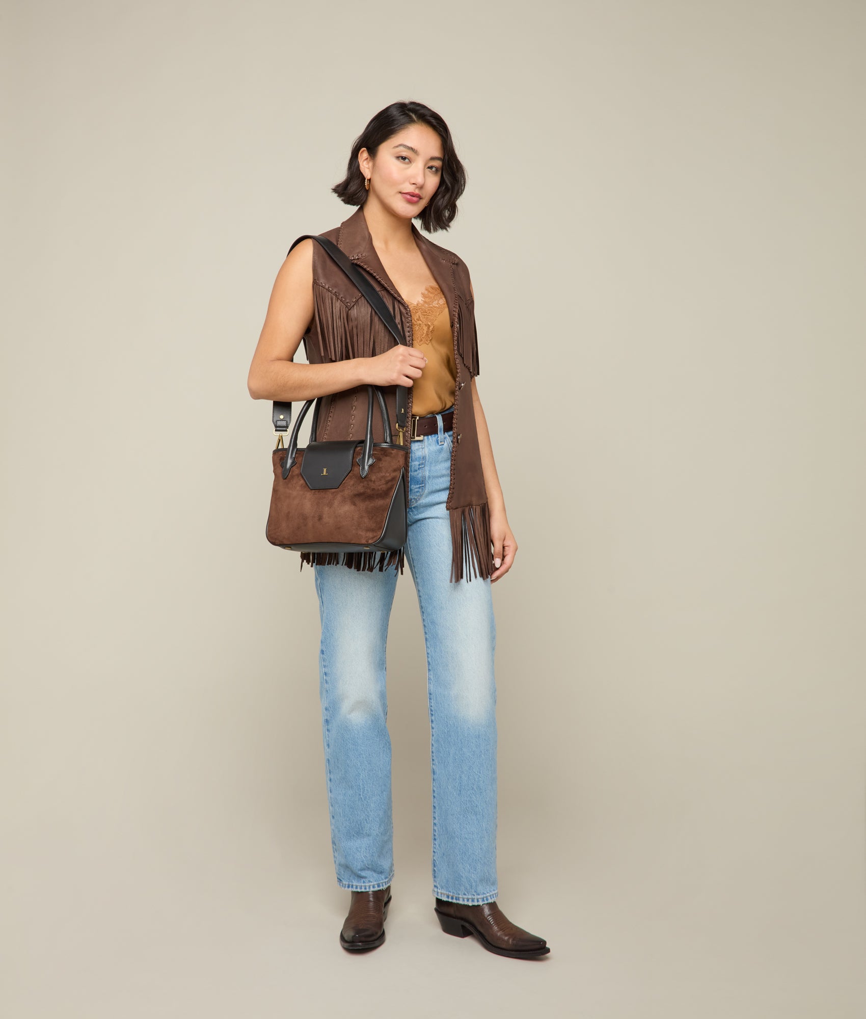 Mini Roma Suede Tote :: Brown - Image 5