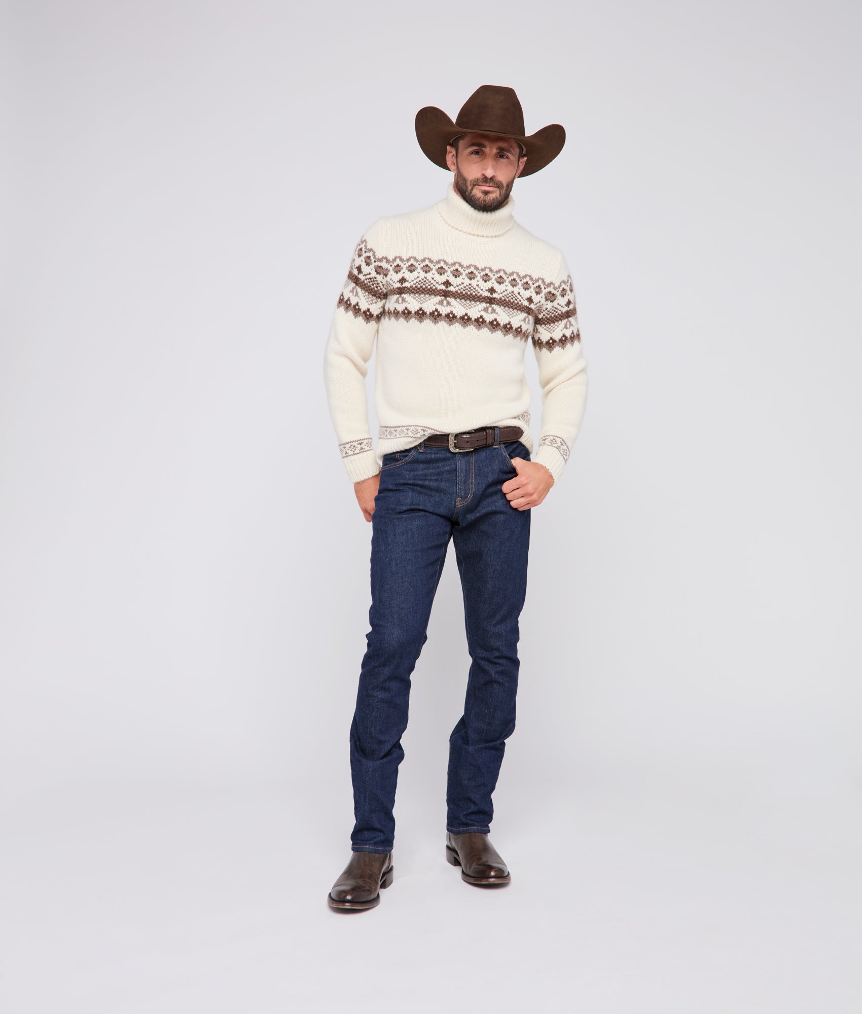 Edwin Turtleneck Sweater :: Cream/Brown - Image 3