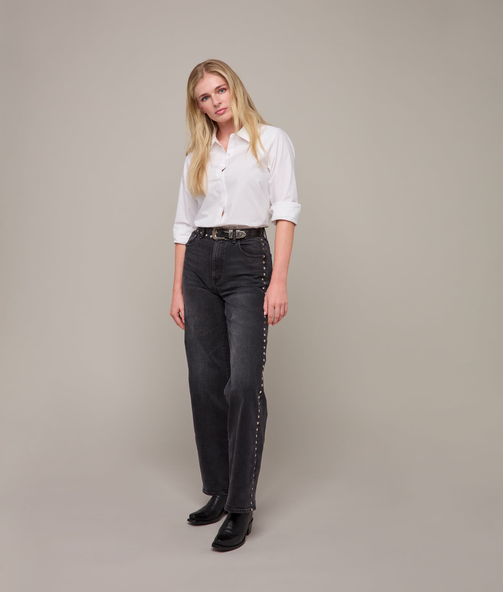 Briar High-Rise Straight Leg Jean :: Chimney With Studs - Image 2