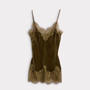 Darlene Velvet Lace Cami :: Olive