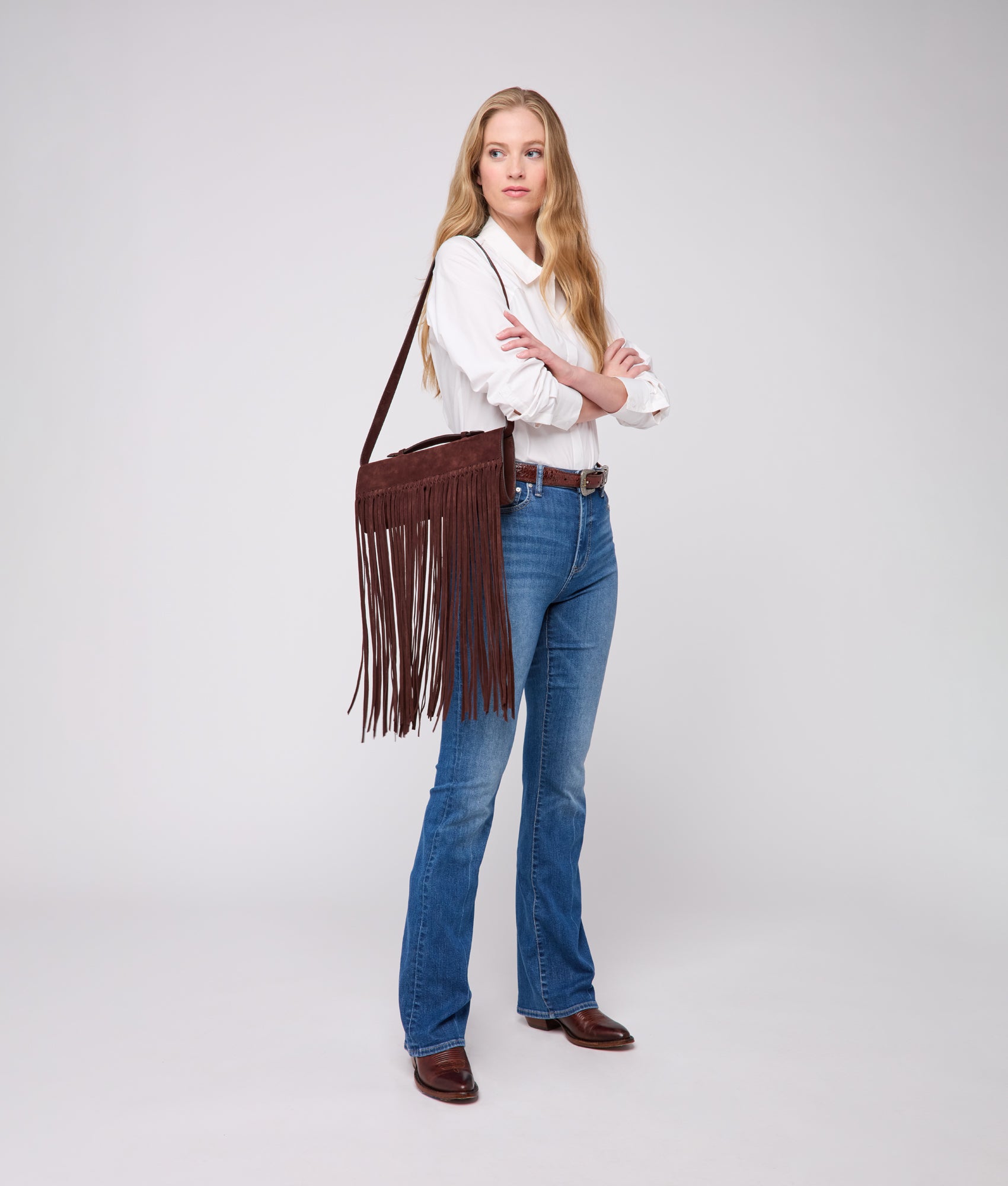 Bowie Suede Fringe Clutch :: Chocolate - Image 3