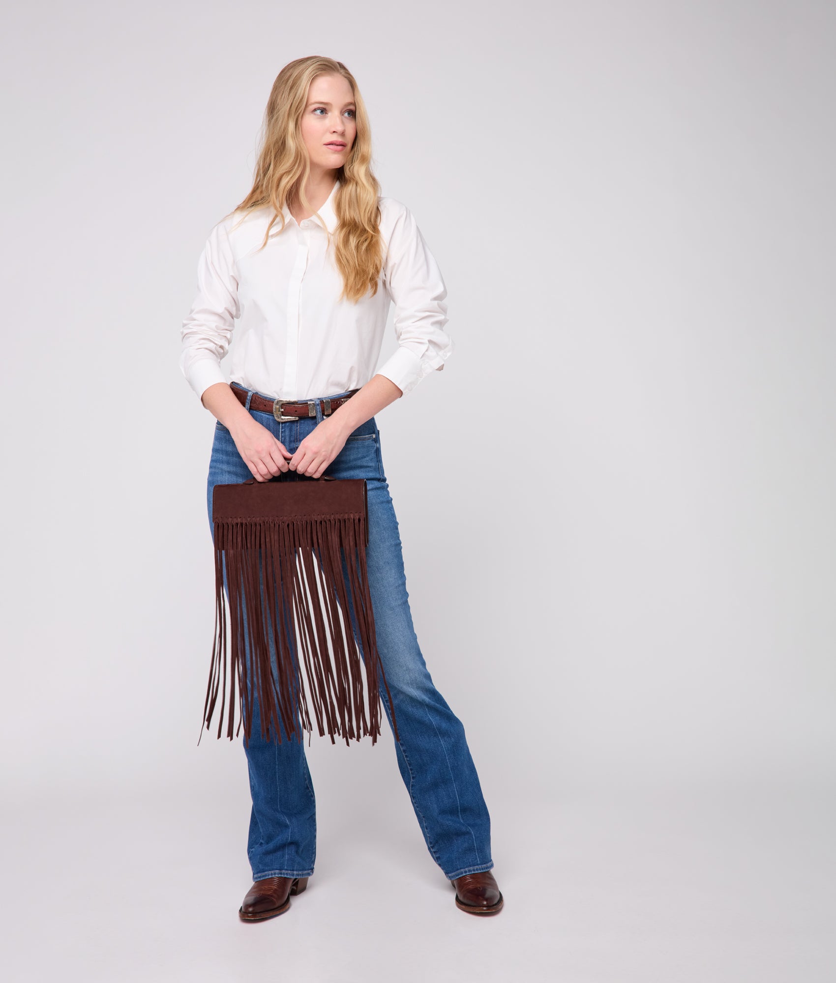 Bowie Suede Fringe Clutch :: Chocolate - Image 4