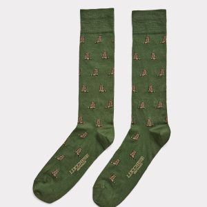 Boot Print Dress Socks :: Pine
