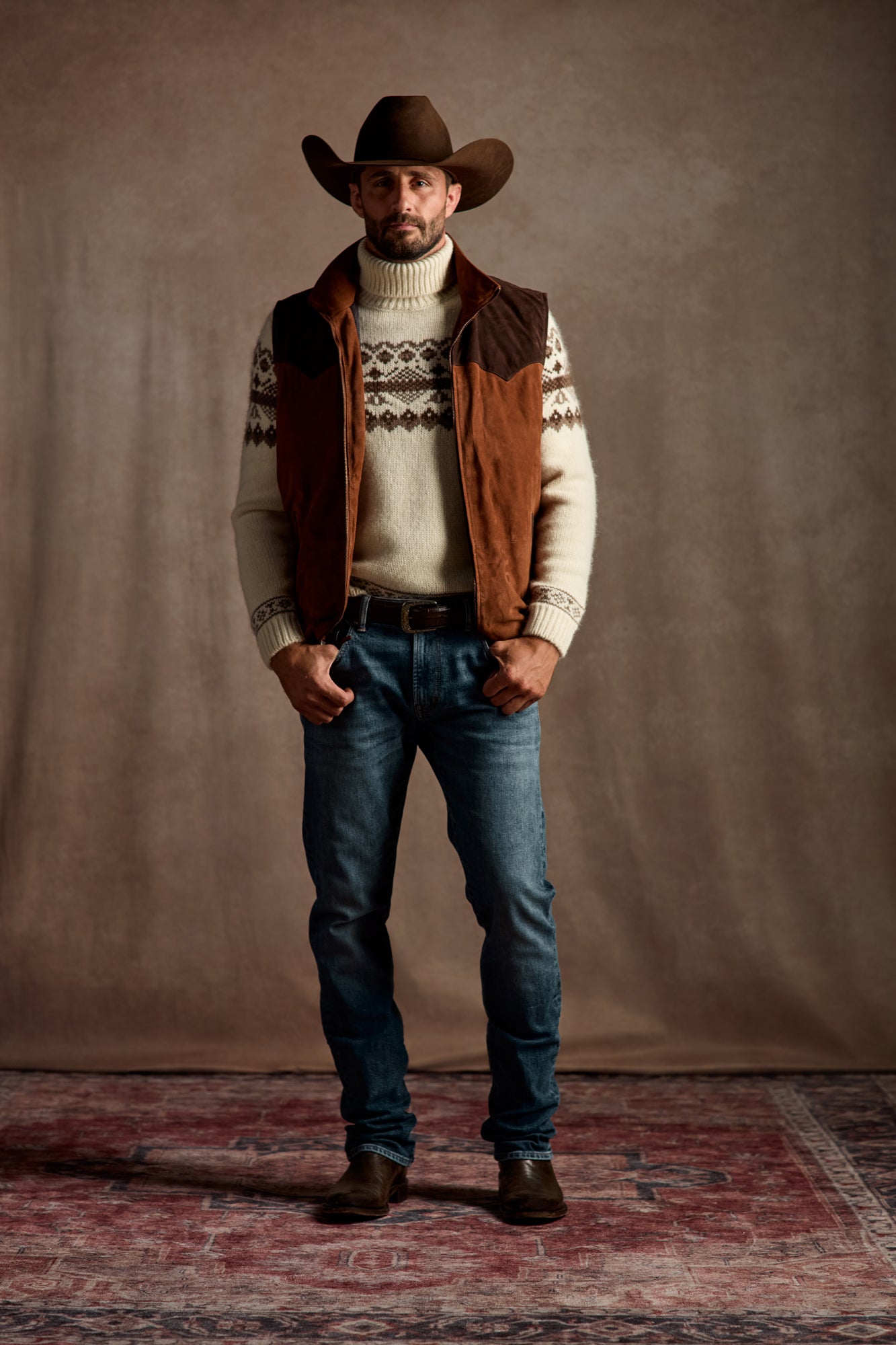 Edwin Turtleneck Sweater :: Cream/Brown - Image 2