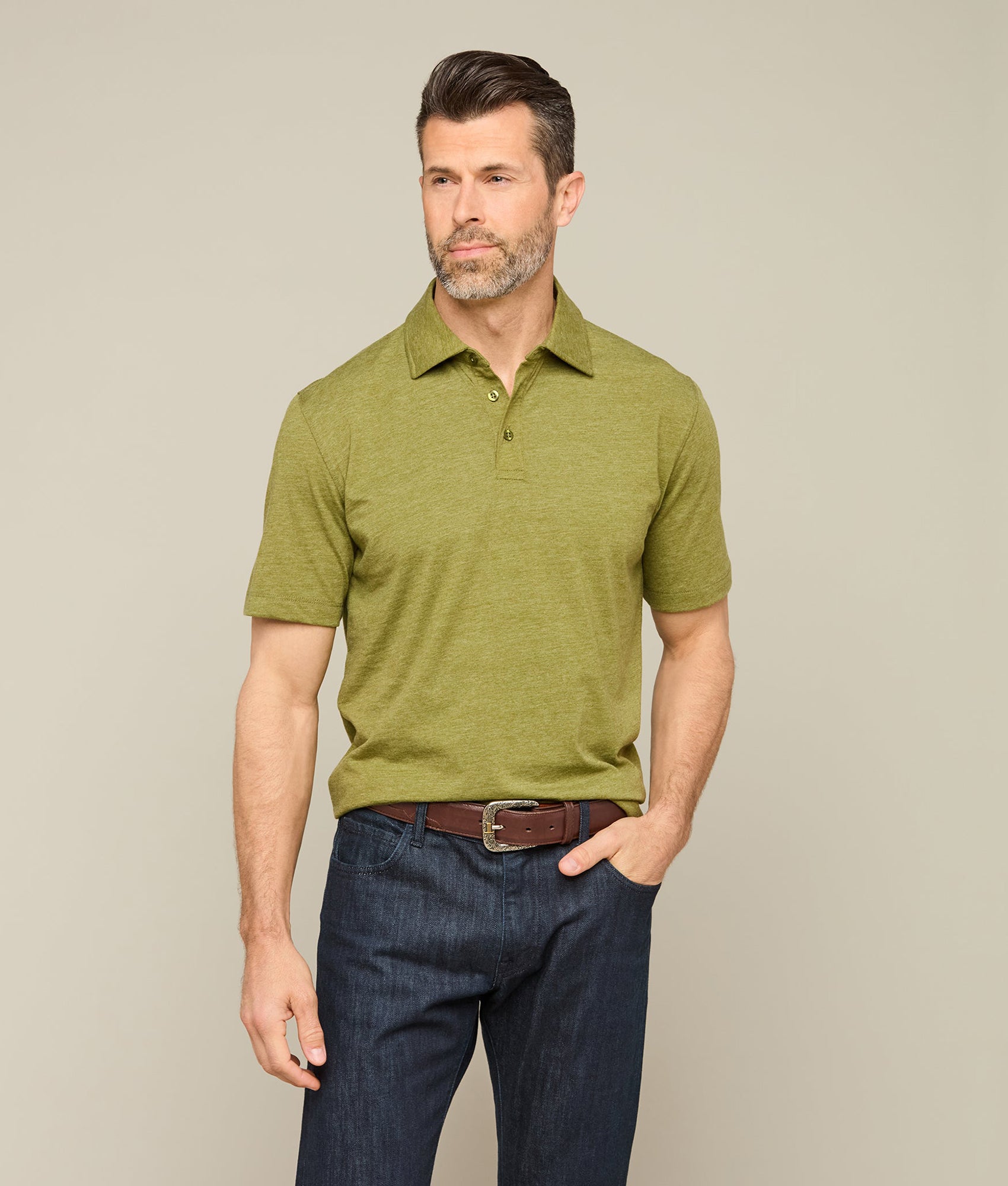 Lucchese Pima Blend Polo :: Olive - Image 4