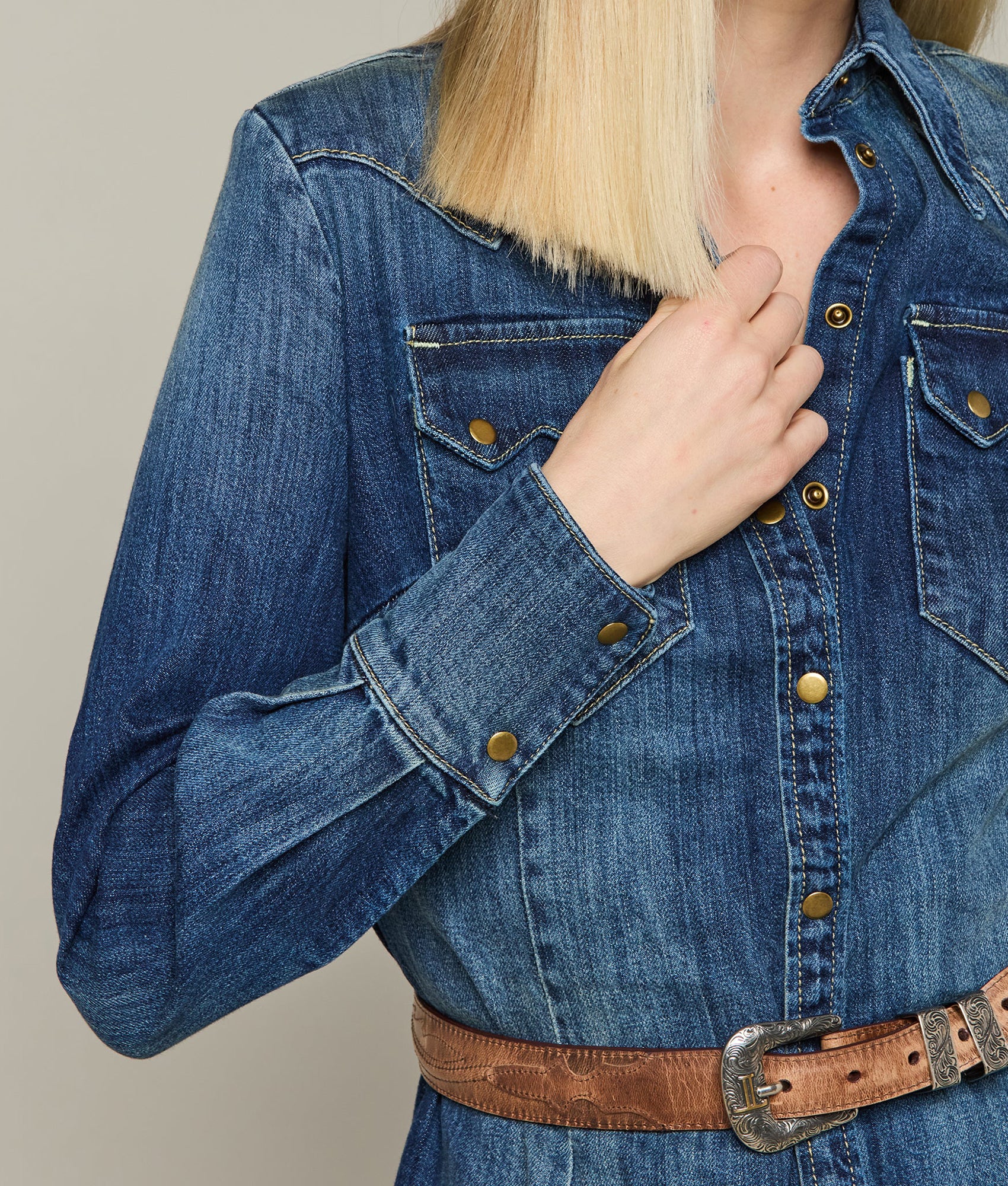 Long Denim Duster :: Medium Wash Denim - Image 5