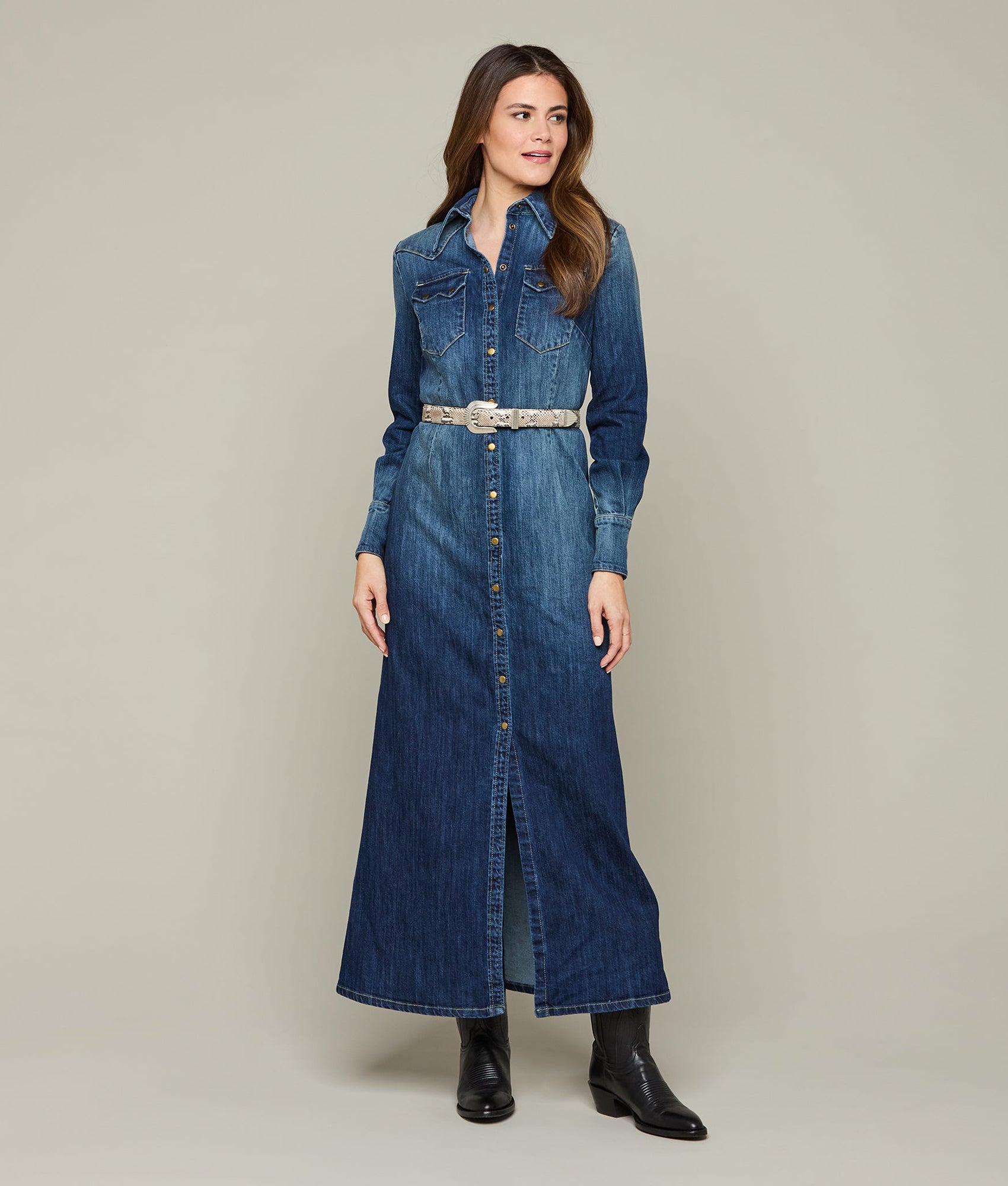 Long Denim Duster :: Medium Wash Denim - Image 4