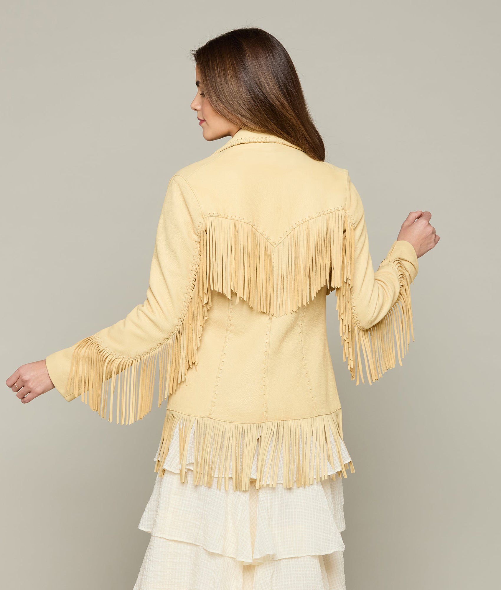 Tallulah Fringe Jacket :: Cream (Smoke) - Image 2