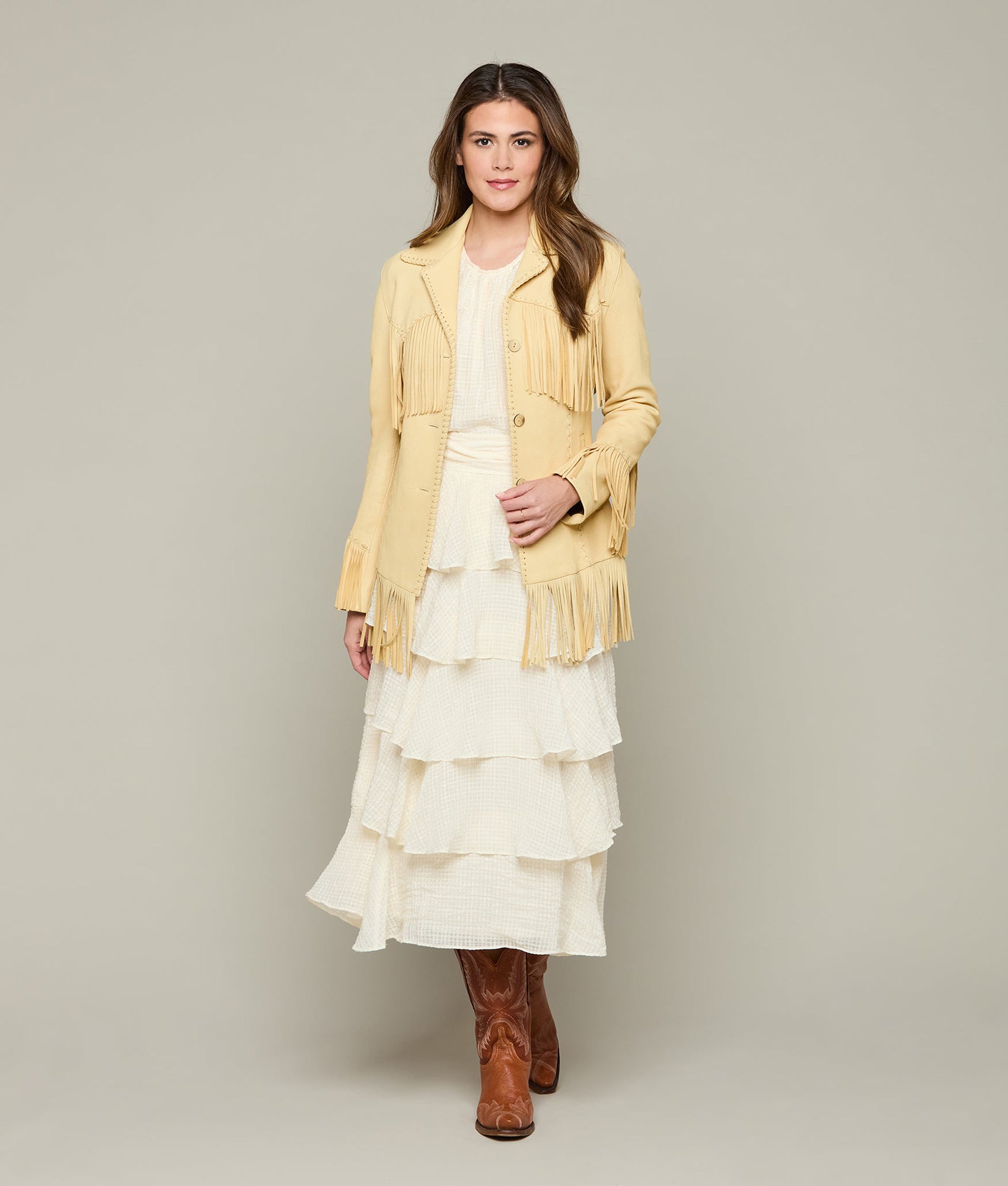 Tallulah Fringe Jacket :: Cream (Smoke) - Image 3